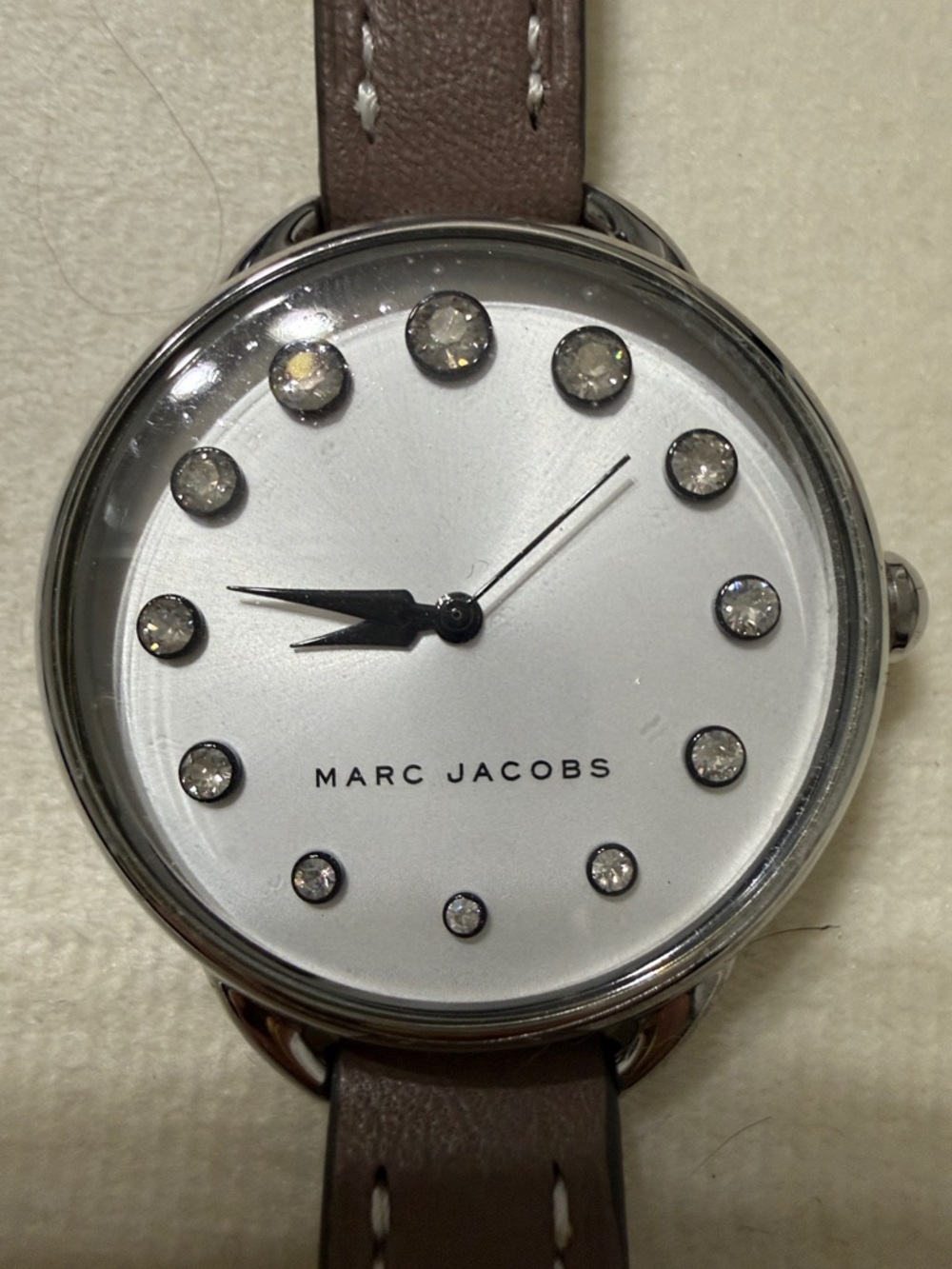 Marc Jacobs  Brown Leather Strap Watch - Silver Dial with Crystal Markers